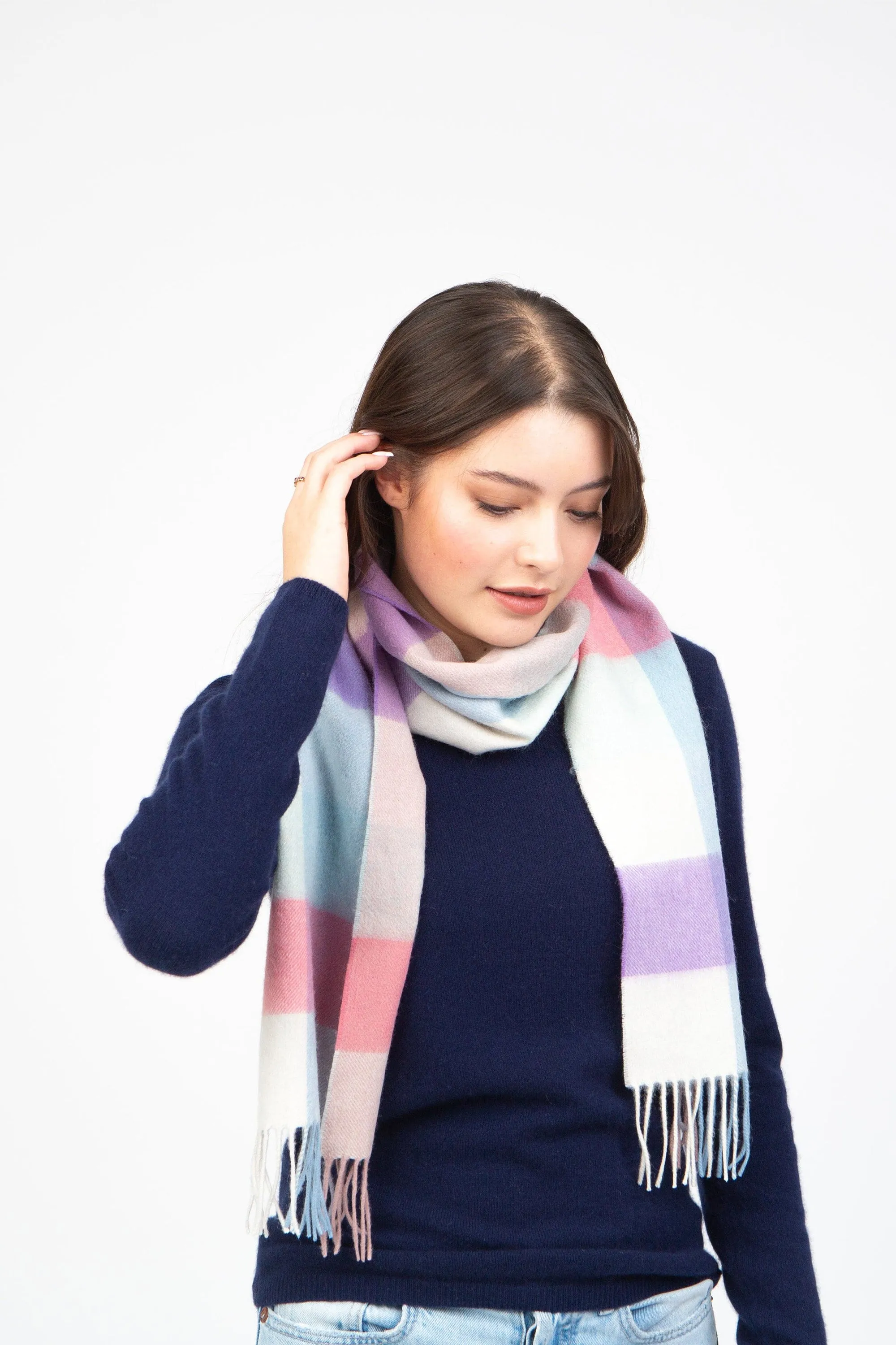 3 Square Check Lambswool Scarf - Candy