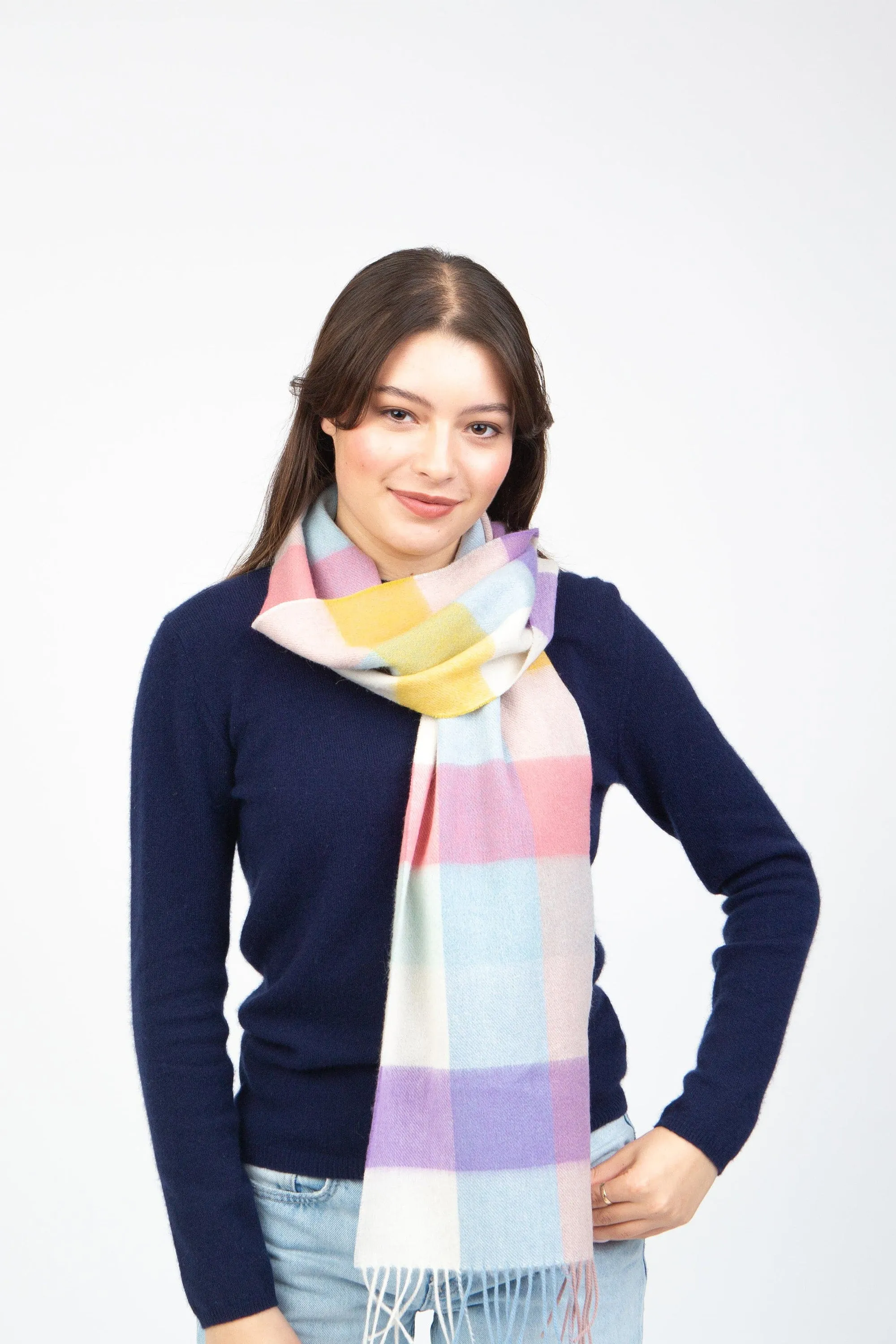 3 Square Check Lambswool Scarf - Candy