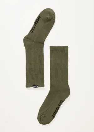 AFENDS Unisex Everyday - Ribbed Crew Socks - Cypress