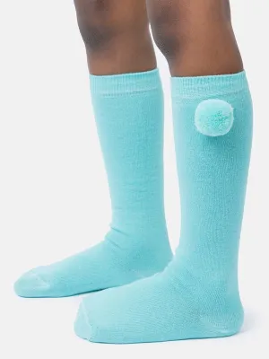 Baby Boy Vibrant Pom-pom Knee Socks-Aqua Blue