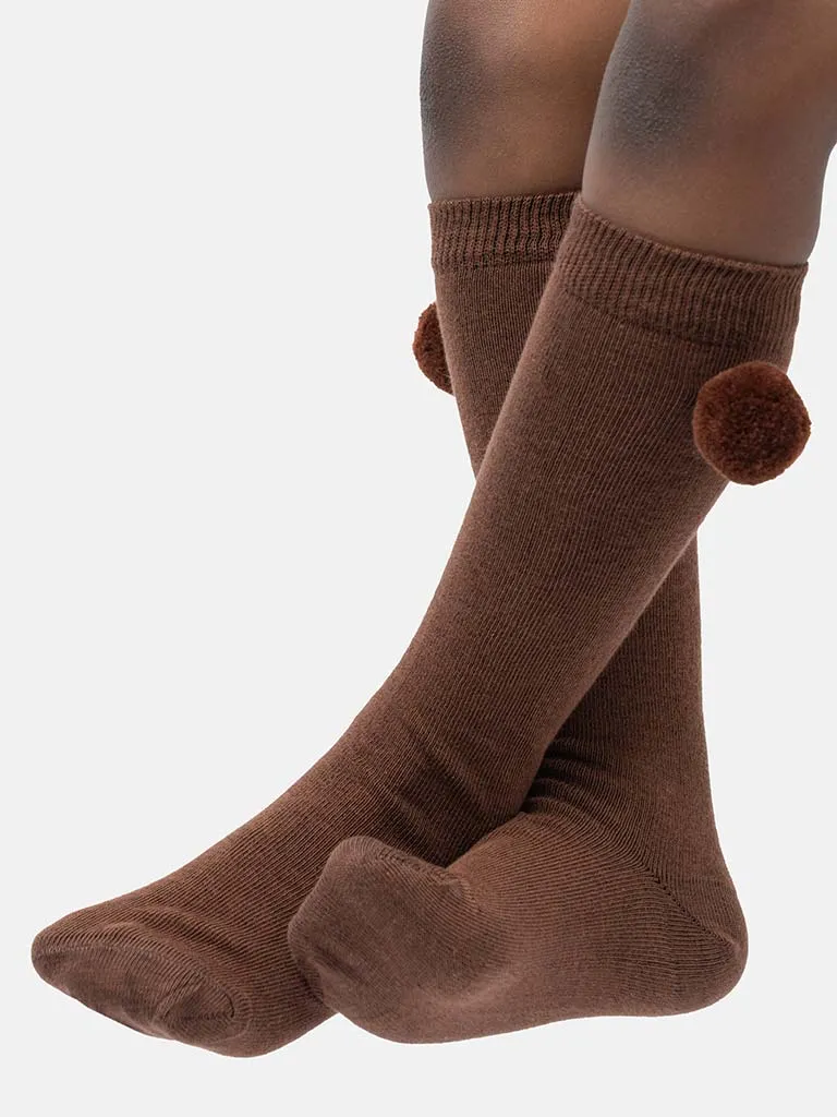 Baby Boy Vibrant Pom-pom Knee Socks-Brown