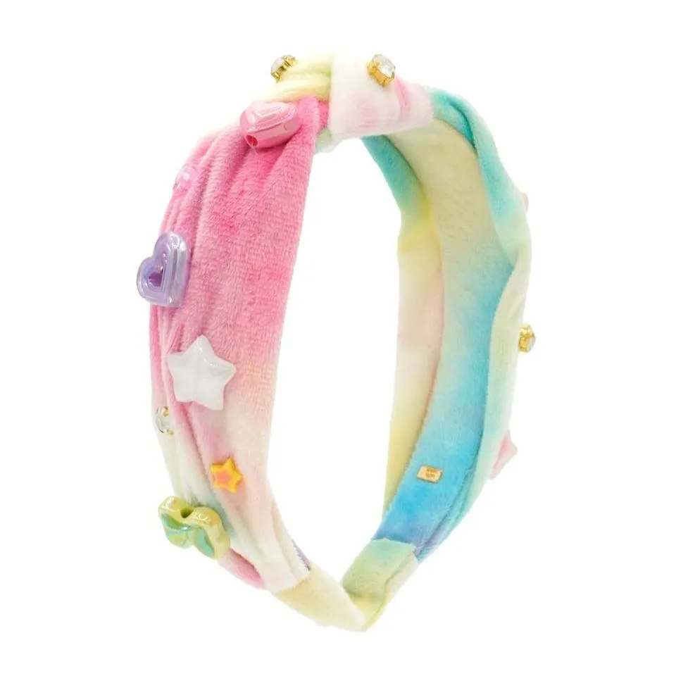 Bari Lynn Jewels and Charm Soft Plush Knot Headband - Rainbow