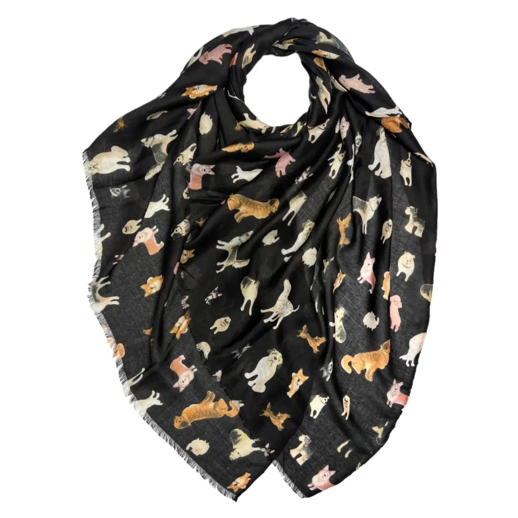 Black Dog Print Scarf