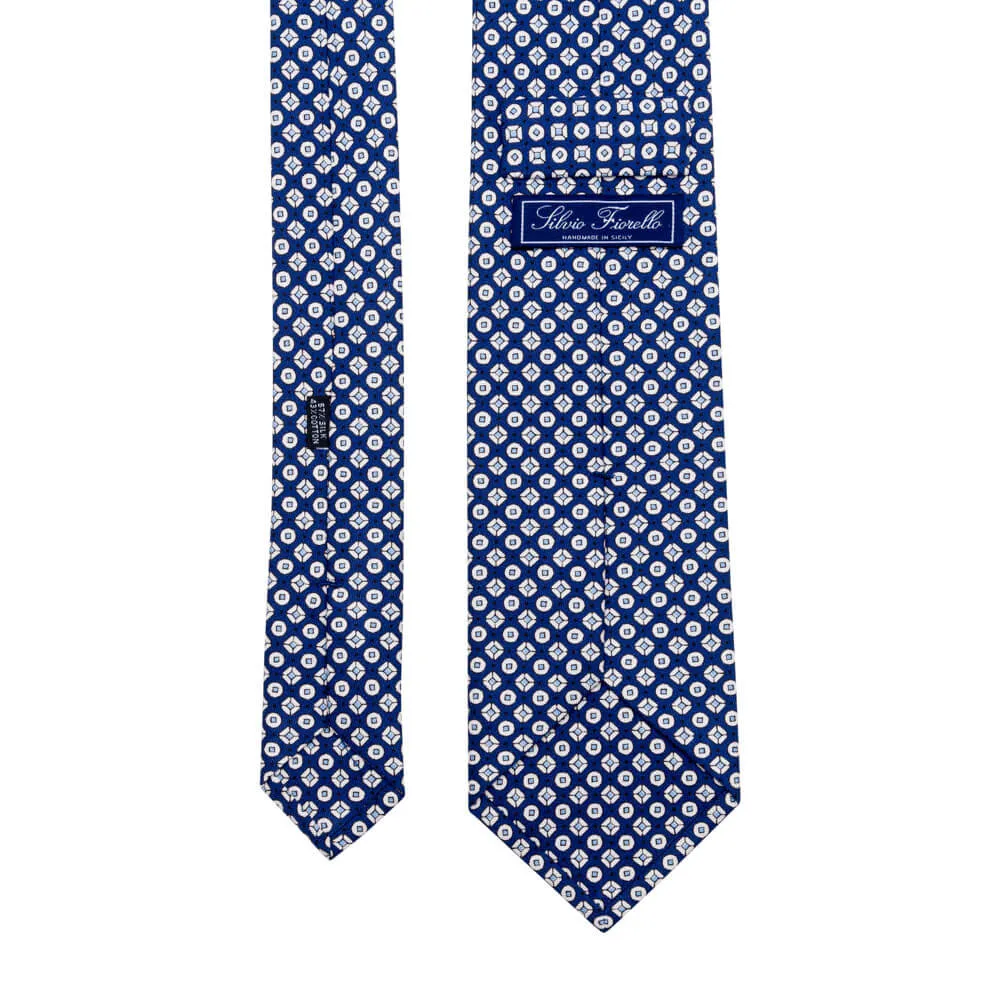 Blue Classic Motif Silk Cotton Tie