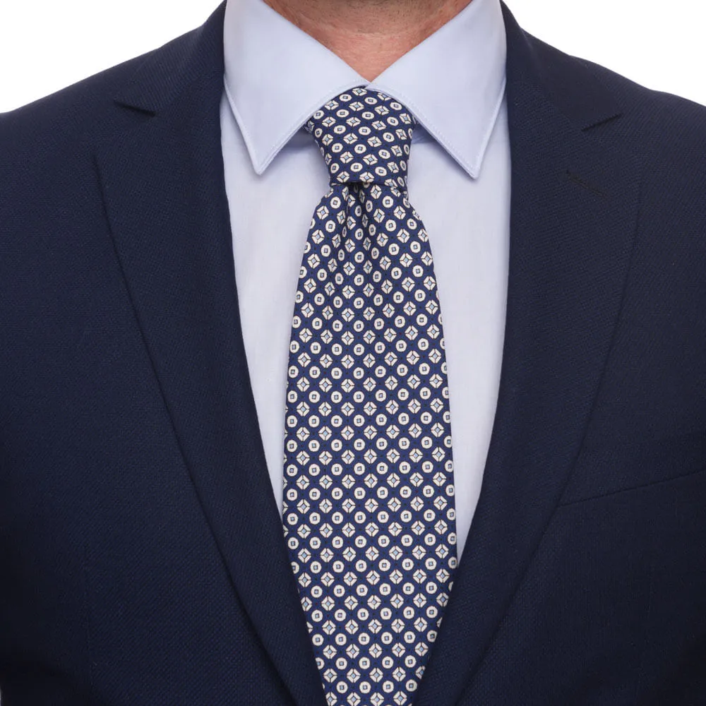 Blue Classic Motif Silk Cotton Tie