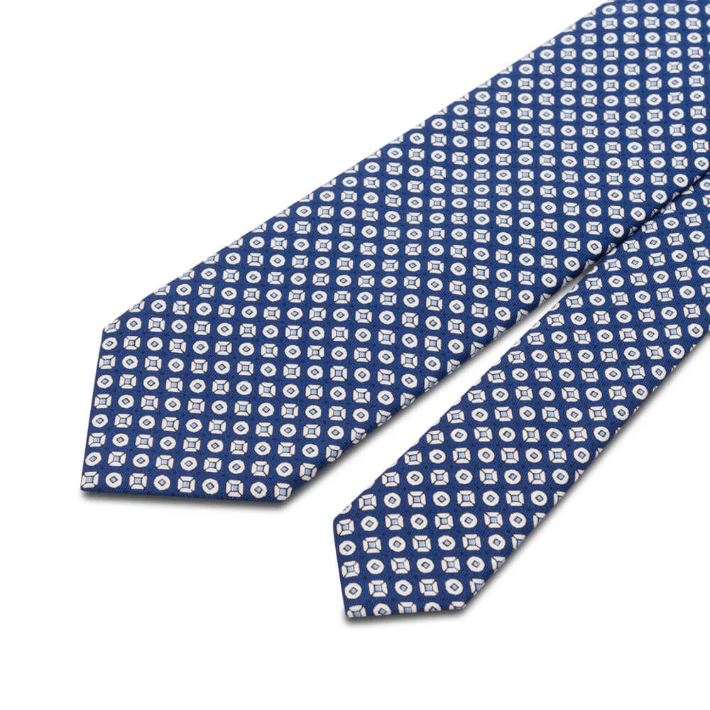 Blue Classic Motif Silk Cotton Tie