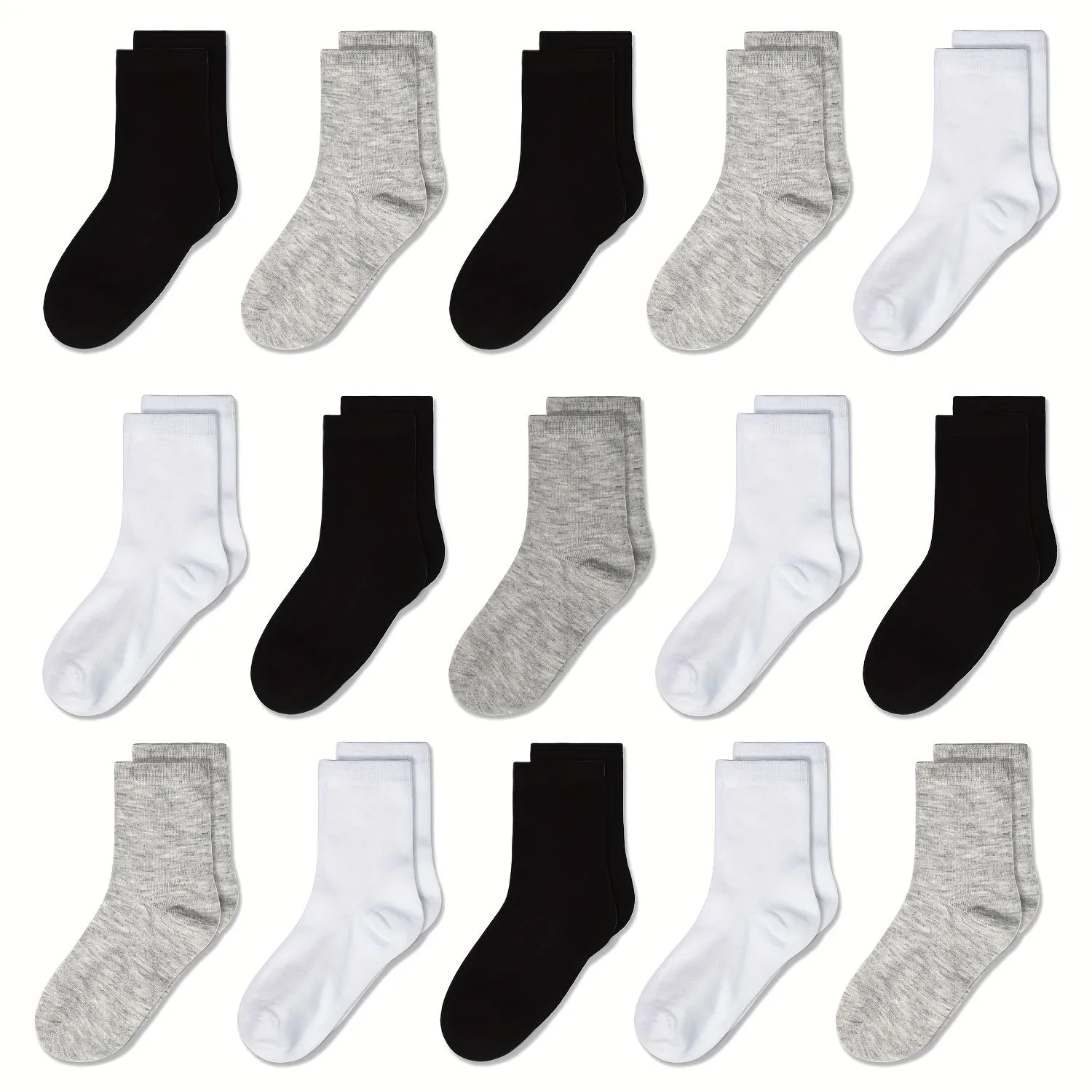 Boys' 15-Pair Crew Socks Bundle: Comfortable, Breathable, Durable & Easy-Care for All-Season