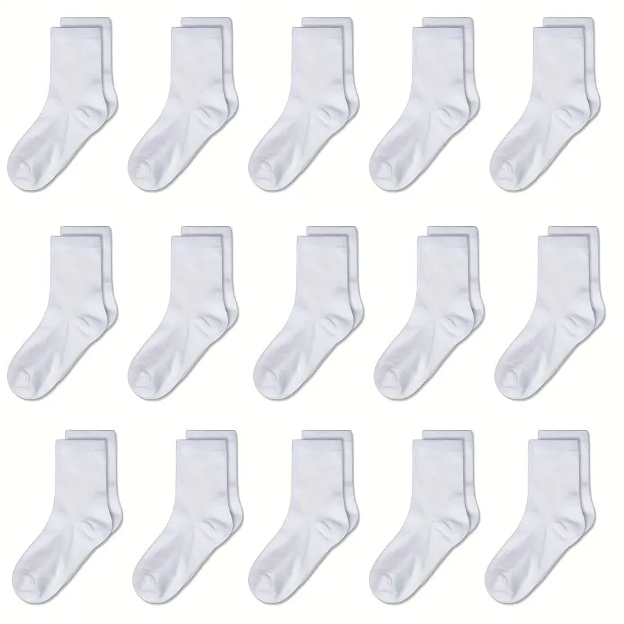 Boys' 15-Pair Crew Socks Bundle: Comfortable, Breathable, Durable & Easy-Care for All-Season