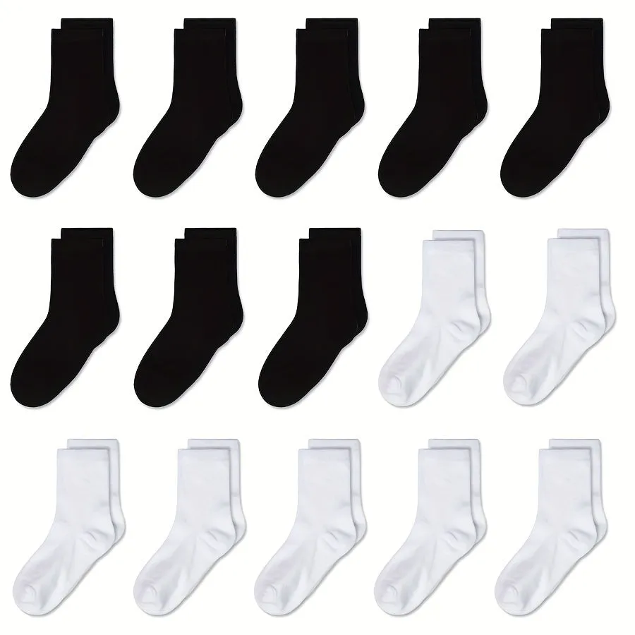 Boys' 15-Pair Crew Socks Bundle: Comfortable, Breathable, Durable & Easy-Care for All-Season