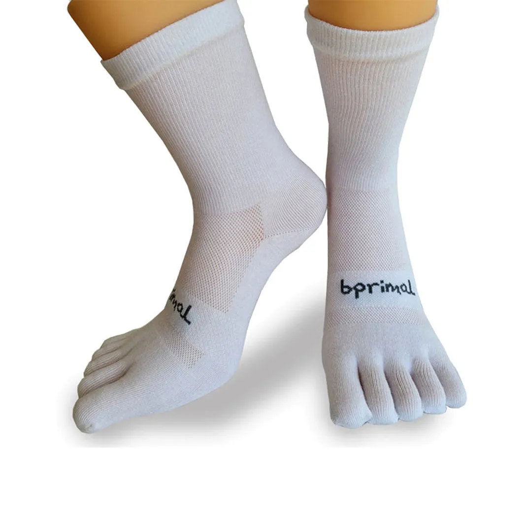 Bprimal YOUTH Everyday Five-Toe Socks - Crew - Regular Weight - White