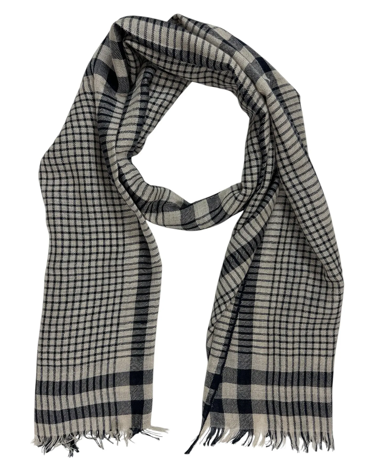 Brunello Cucinelli Scarf Midnight Blue Gray Plaid - Cashmere Silk Men Shawl SALE