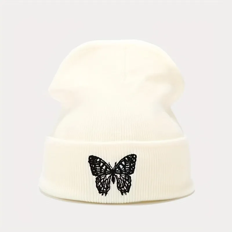 Butterfly Embroidery Couple Beanie Stylish Lightweight Windproof Knit Hat