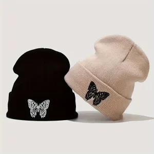 Butterfly Embroidery Couple Beanie Stylish Lightweight Windproof Knit Hat