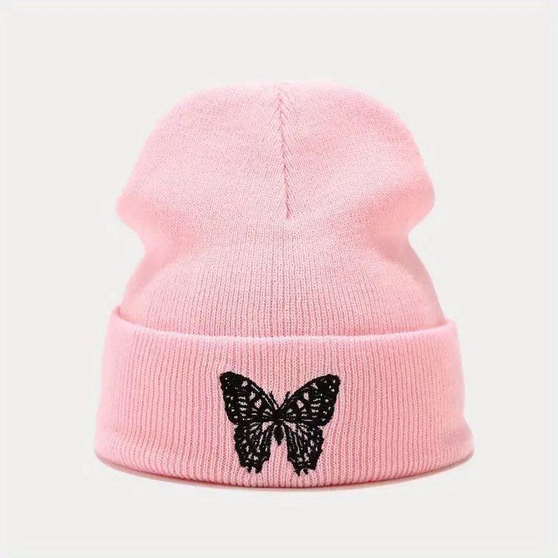 Butterfly Embroidery Couple Beanie Stylish Lightweight Windproof Knit Hat