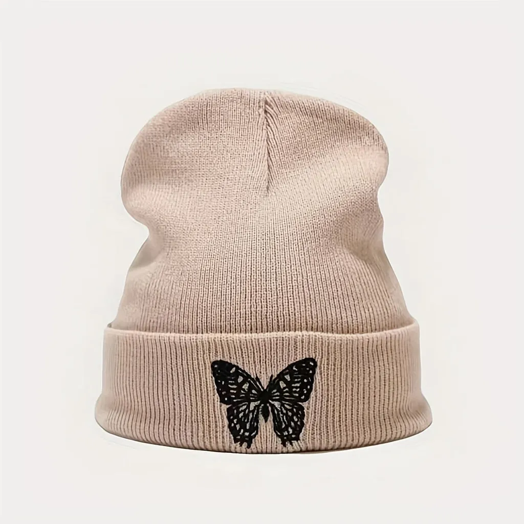 Butterfly Embroidery Couple Beanie Stylish Lightweight Windproof Knit Hat