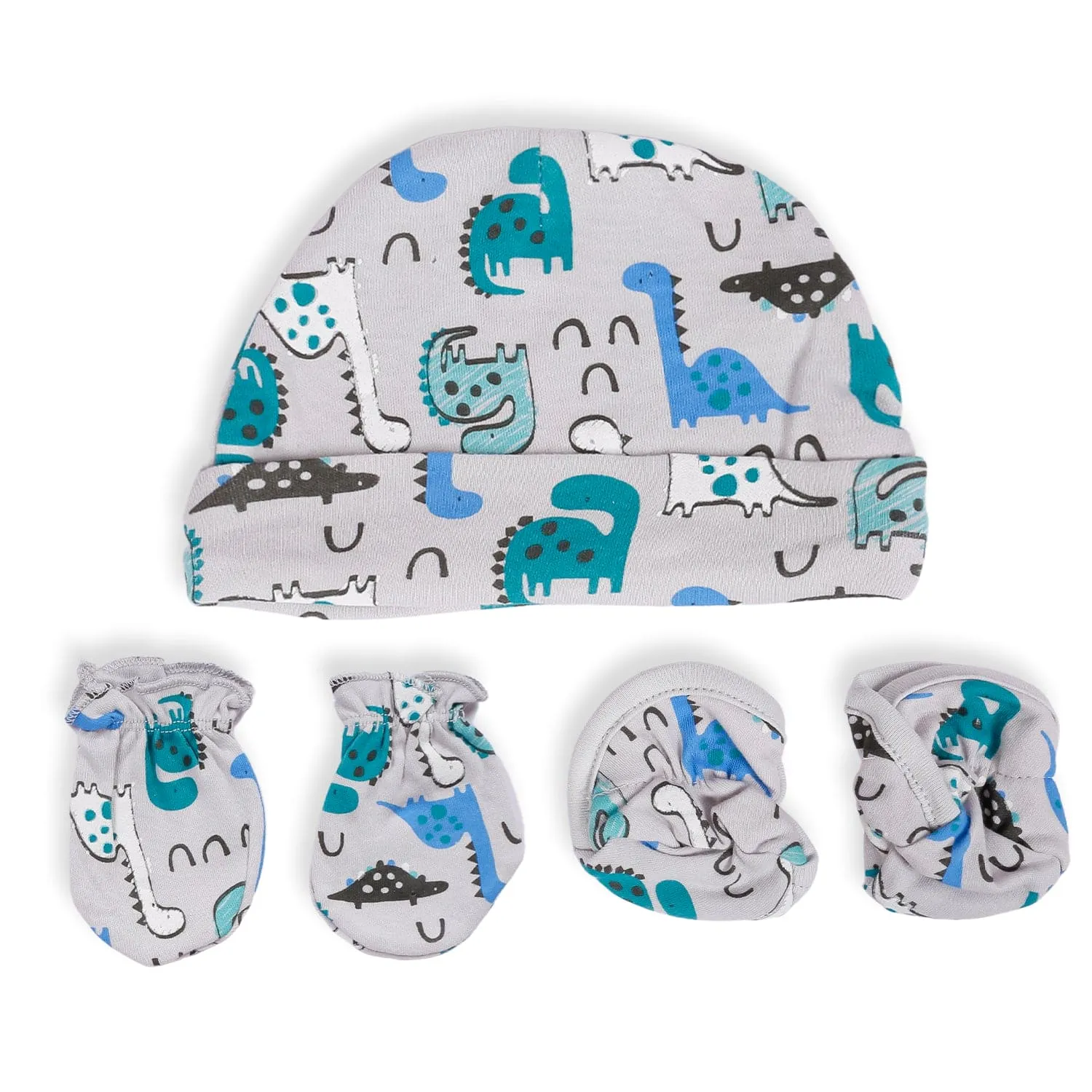 Cap Mittens And Booties Gift Set Dinosaur Blue