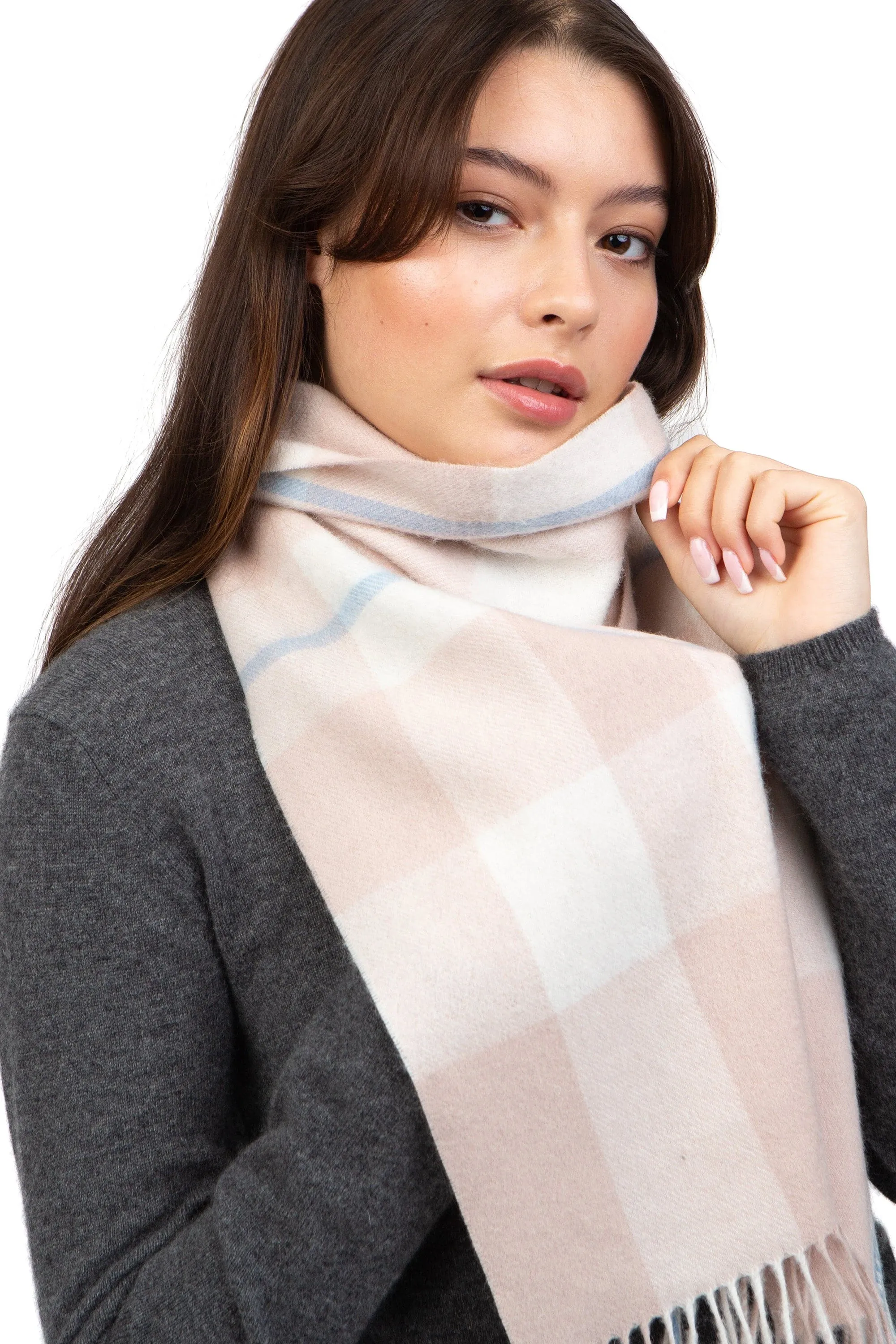 Contemporary Check Lambswool Scarf - Champagne Pink