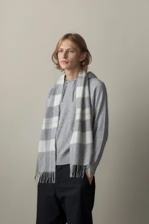 Contemporary Check Lambswool Scarf - Grey