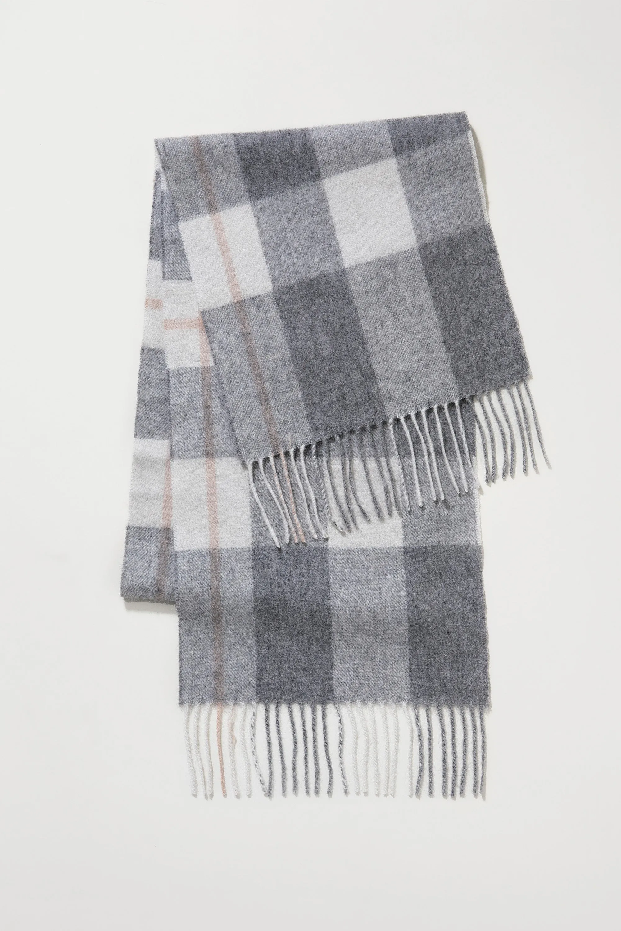 Contemporary Check Lambswool Scarf - Grey