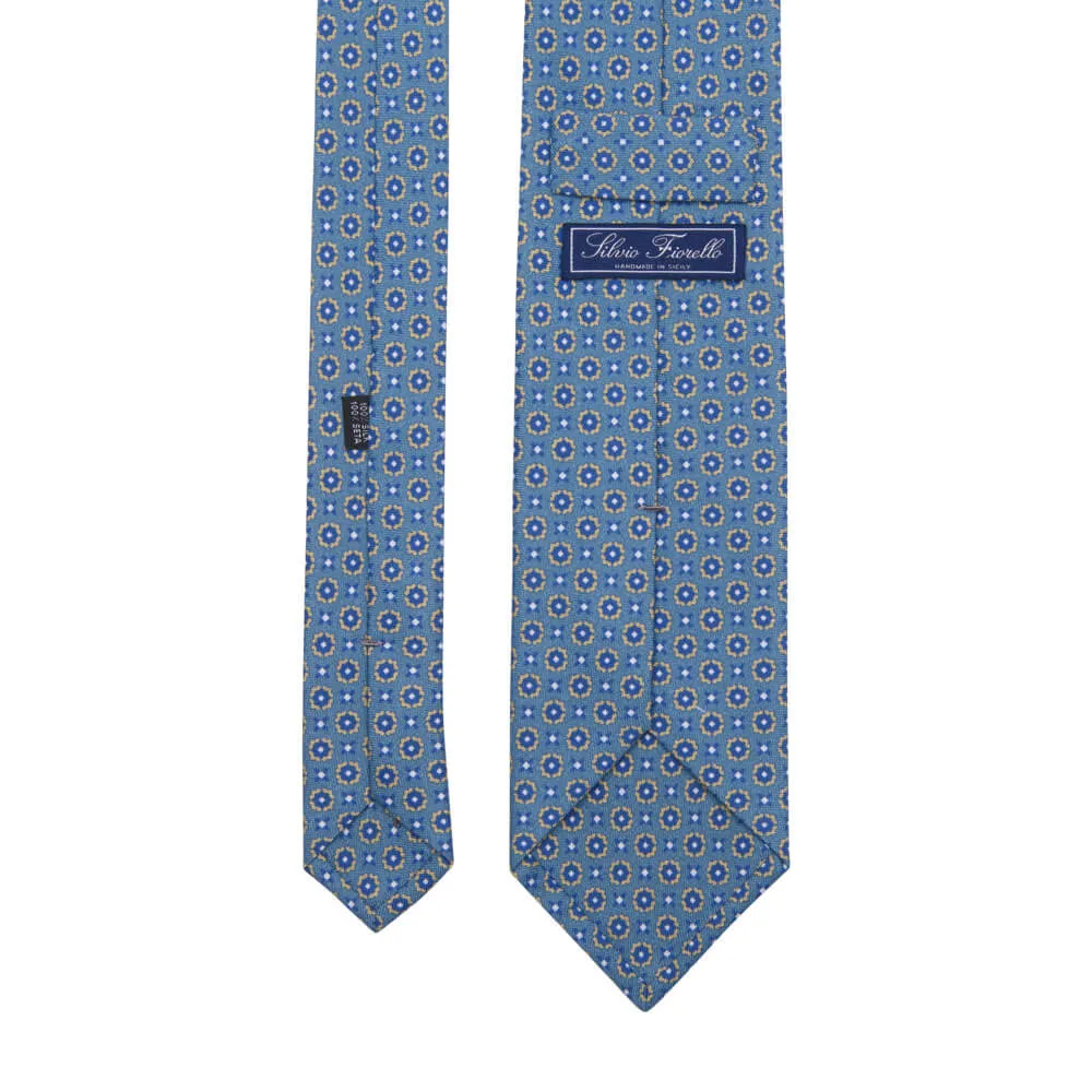 Denim Blue Ornamental Motif Silk Cotton Tie