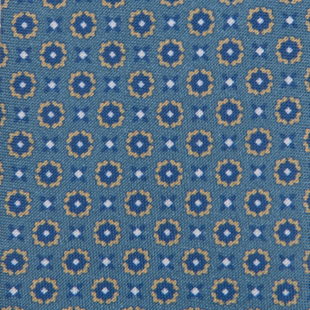 Denim Blue Ornamental Motif Silk Cotton Tie