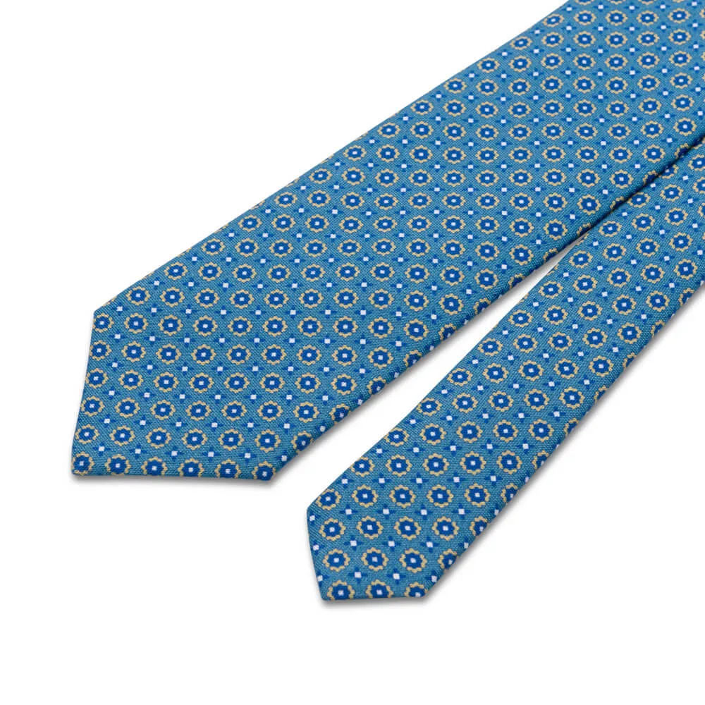 Denim Blue Ornamental Motif Silk Cotton Tie