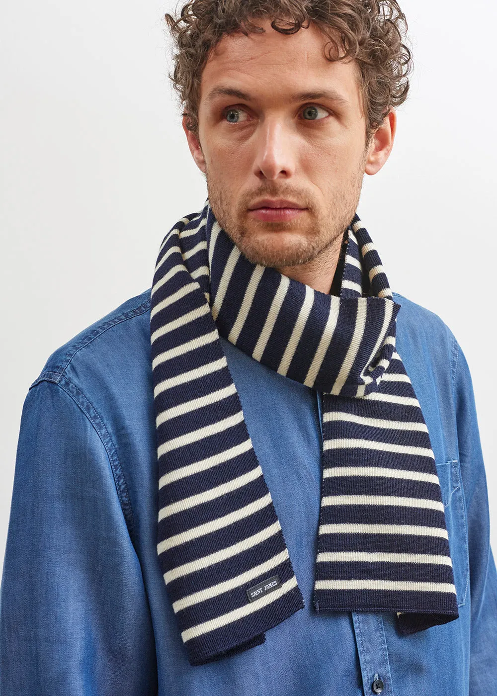 DUGUAY - Striped Scarf in Comfortable Wool Blend (NAVY / IVORY)