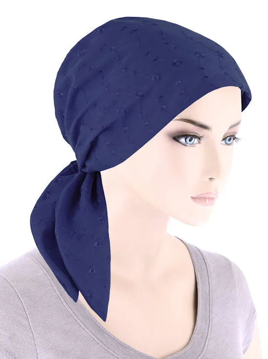 ES-NAVY#Eyelet Cotton Scarf Navy