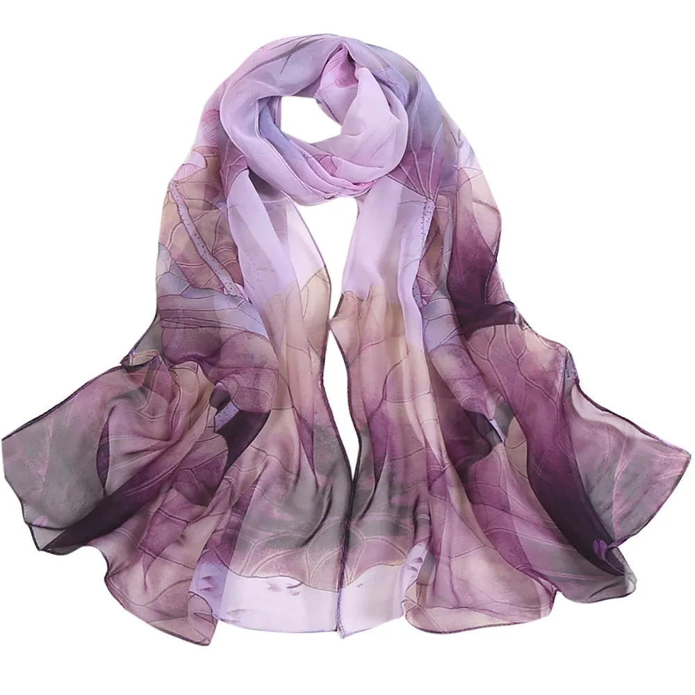 Fashion Women Lotus Flower Printing Retro Long Soft Wrap Scarf