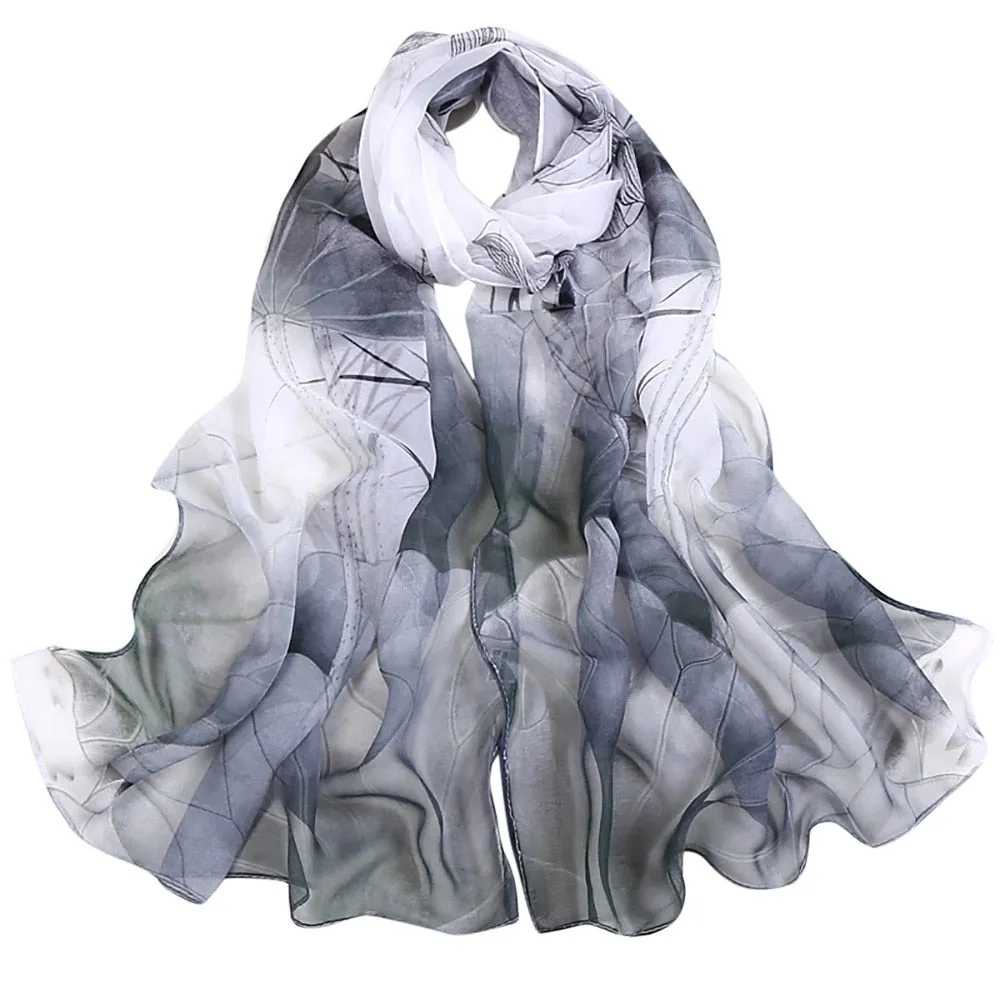 Fashion Women Lotus Flower Printing Retro Long Soft Wrap Scarf