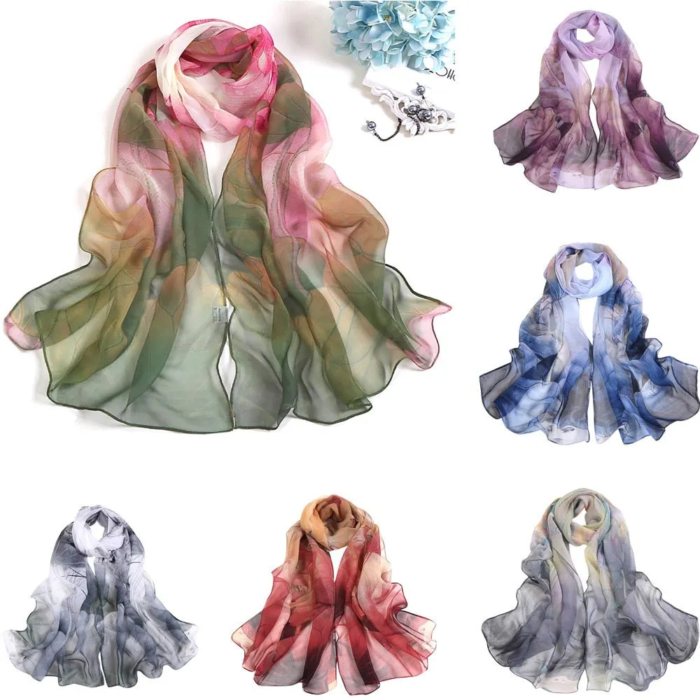 Fashion Women Lotus Flower Printing Retro Long Soft Wrap Scarf