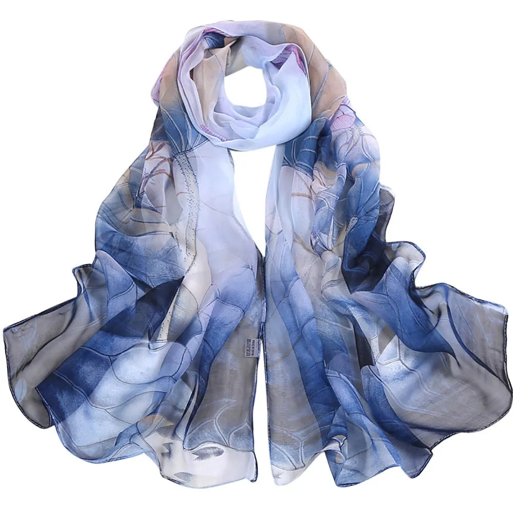 Fashion Women Lotus Flower Printing Retro Long Soft Wrap Scarf