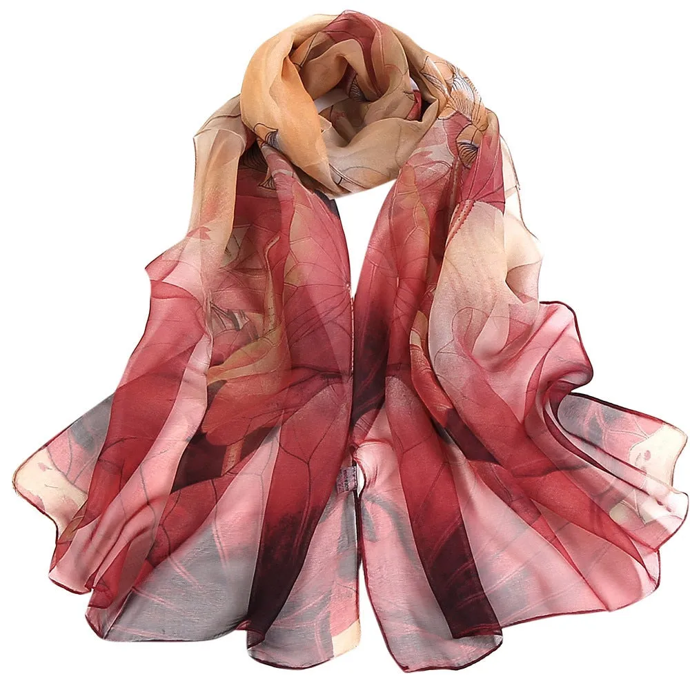 Fashion Women Lotus Flower Printing Retro Long Soft Wrap Scarf