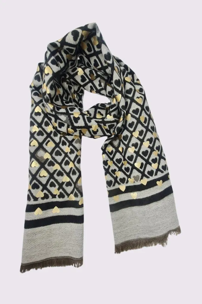 Foil Heart Pattern Soft Feel Scarves