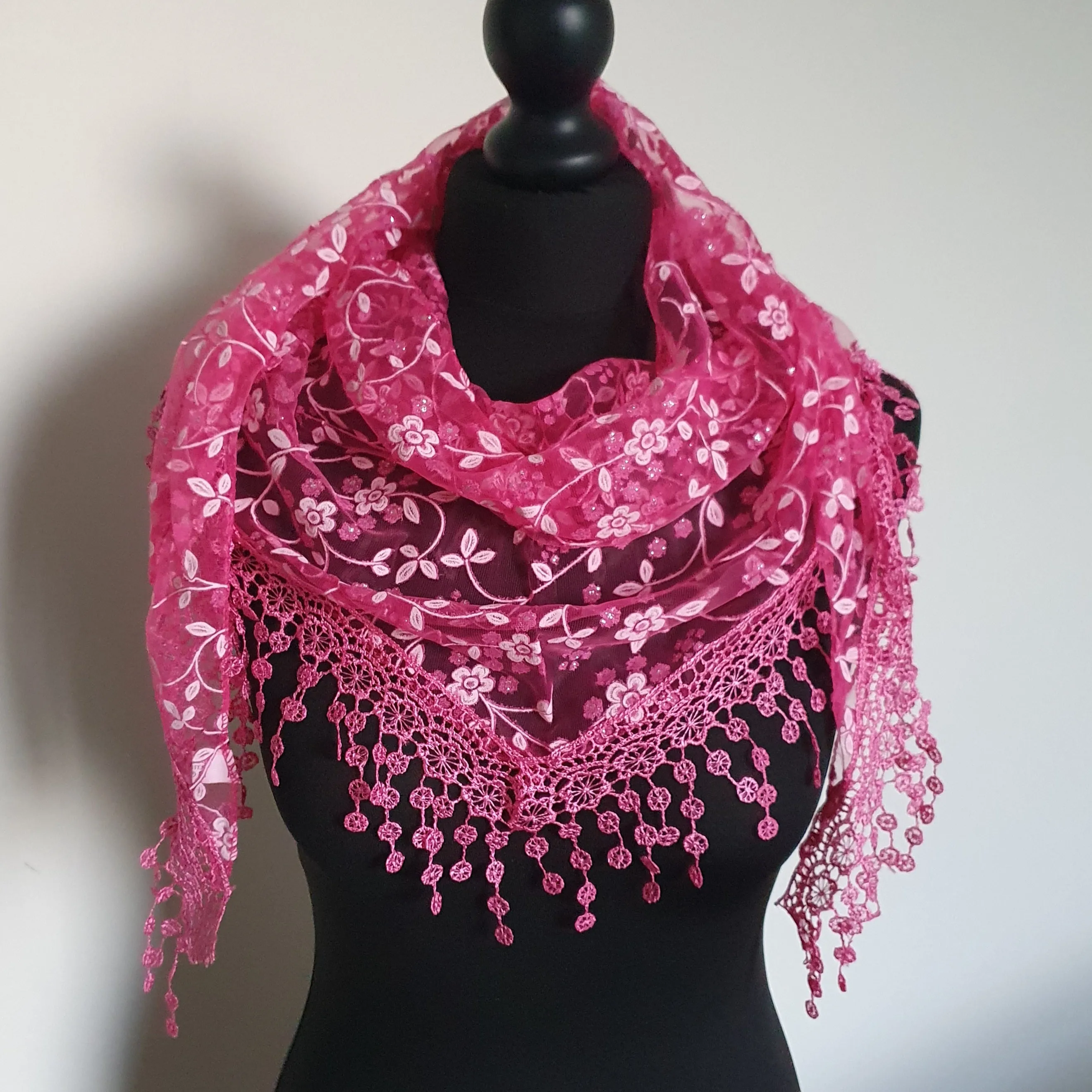 Fuchsia Floral Triangle Scarf