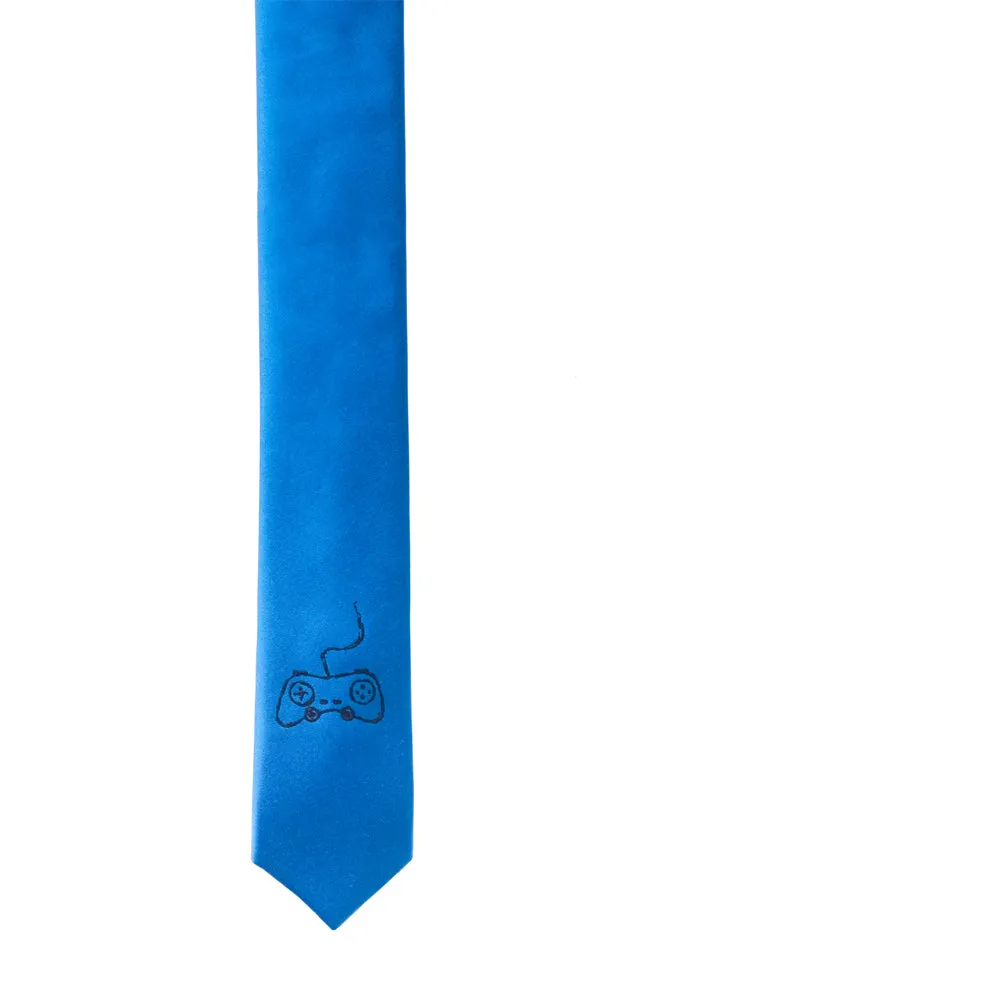 Game Controller Skinny Tie - Blue