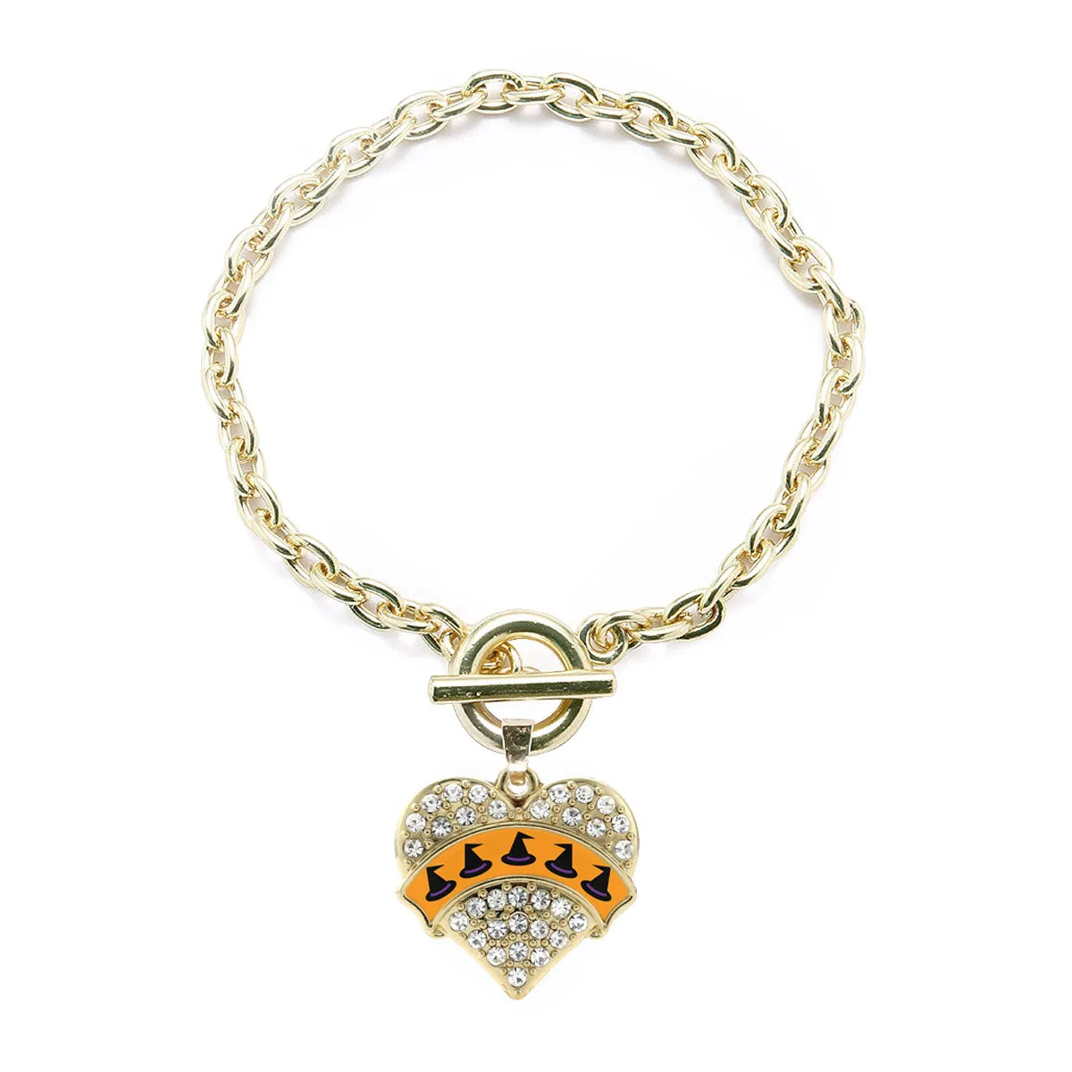 Gold Witch Hats Pave Heart Charm Toggle Bracelet