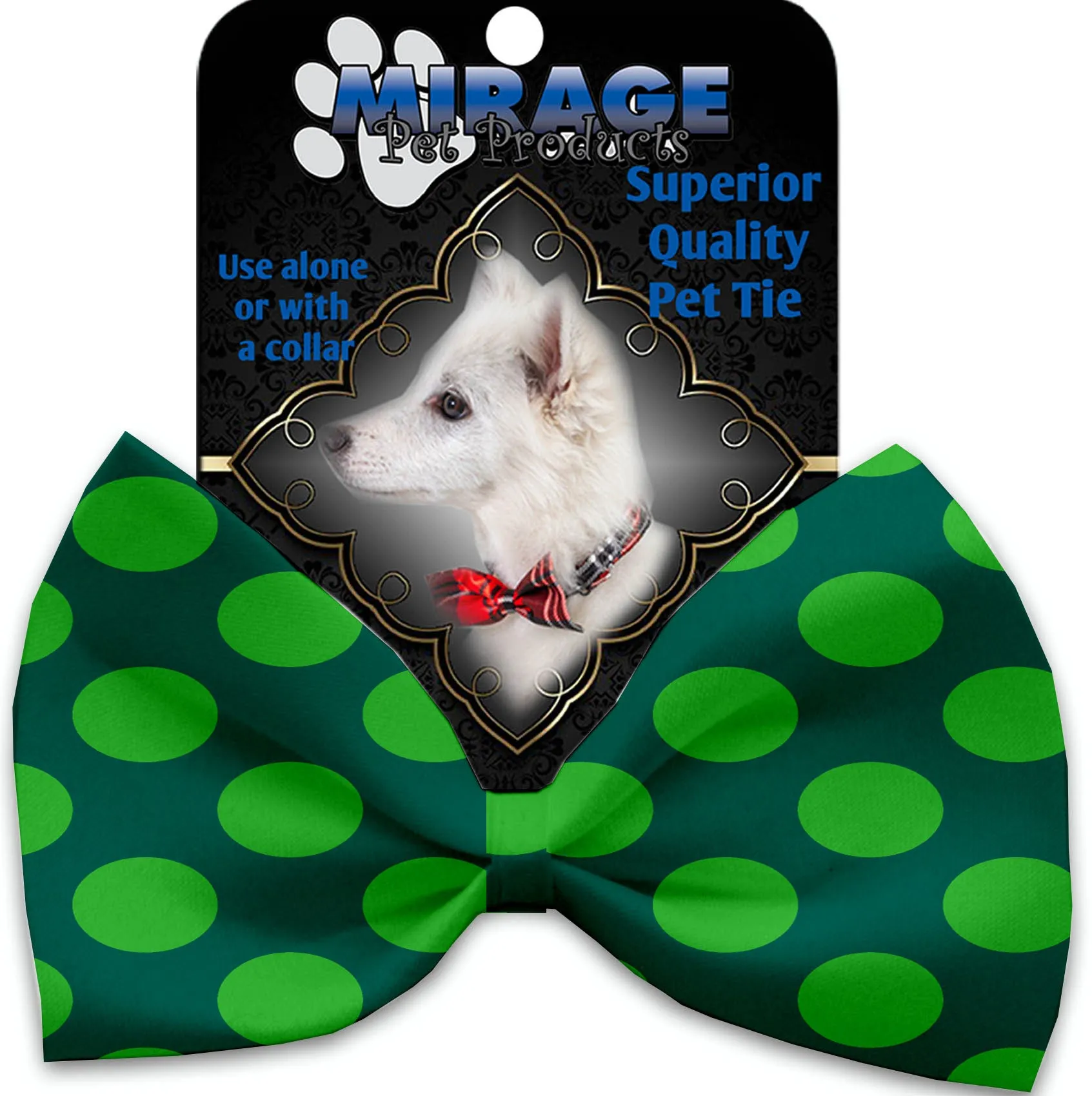 Green On Green Dots Pet Bow Tie Collar Accessory With Velcro