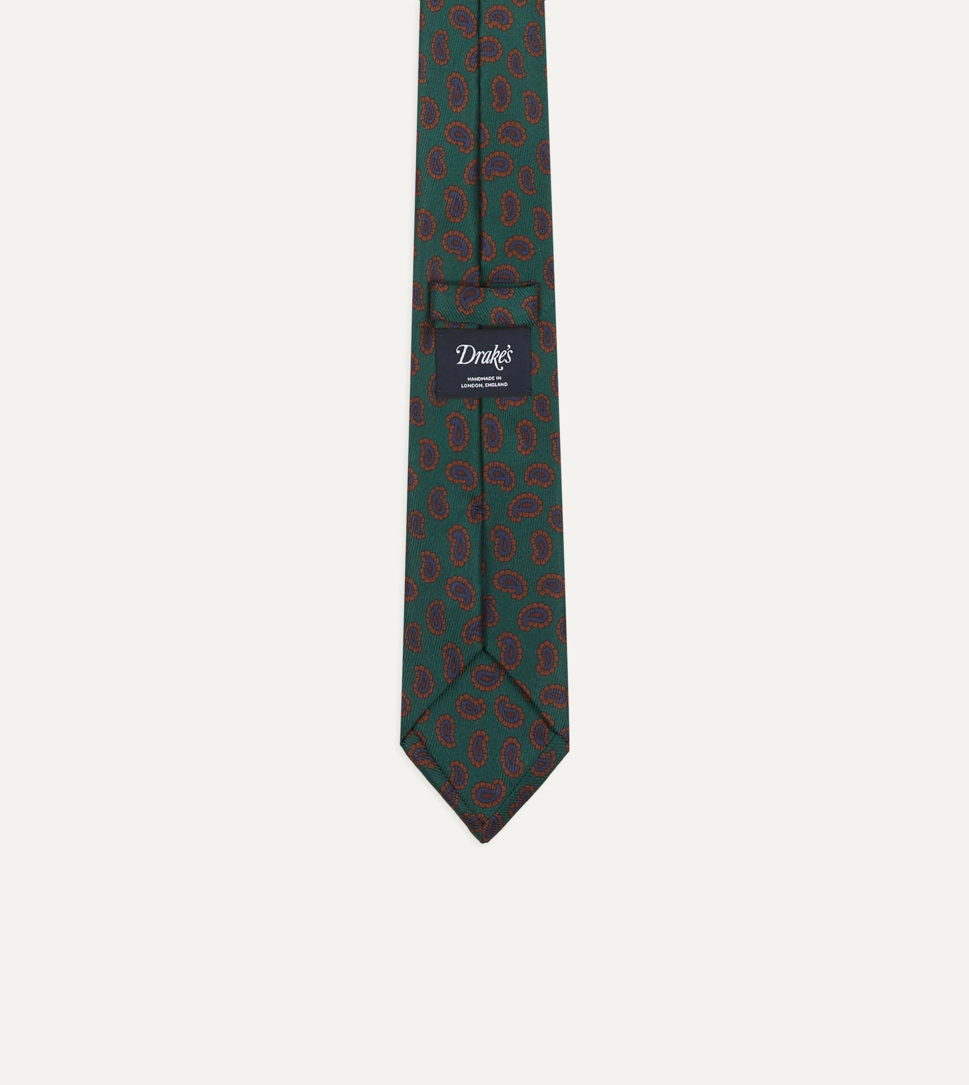 Green Paisley Leaf Print Silk Tipped Tie