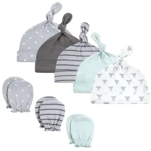 Hudson Baby Cotton Cap and Scratch Mitten Set, Modern Elephant