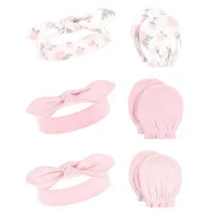 Hudson Baby Cotton Headband and Scratch Mitten Set, Roses