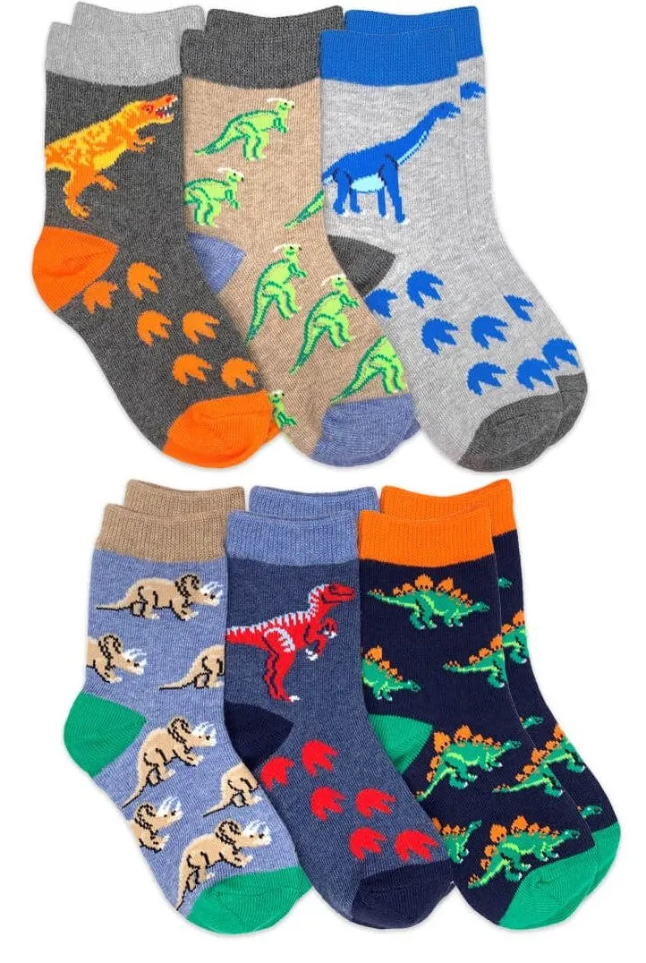 Jefferies Dinosaur Pattern Crew Socks (6 Pair)