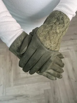 Khaki Cable Knit Gloves