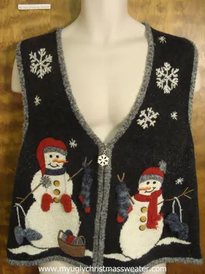 Knitting Snowmen Ugly Christmas Sweater Vest