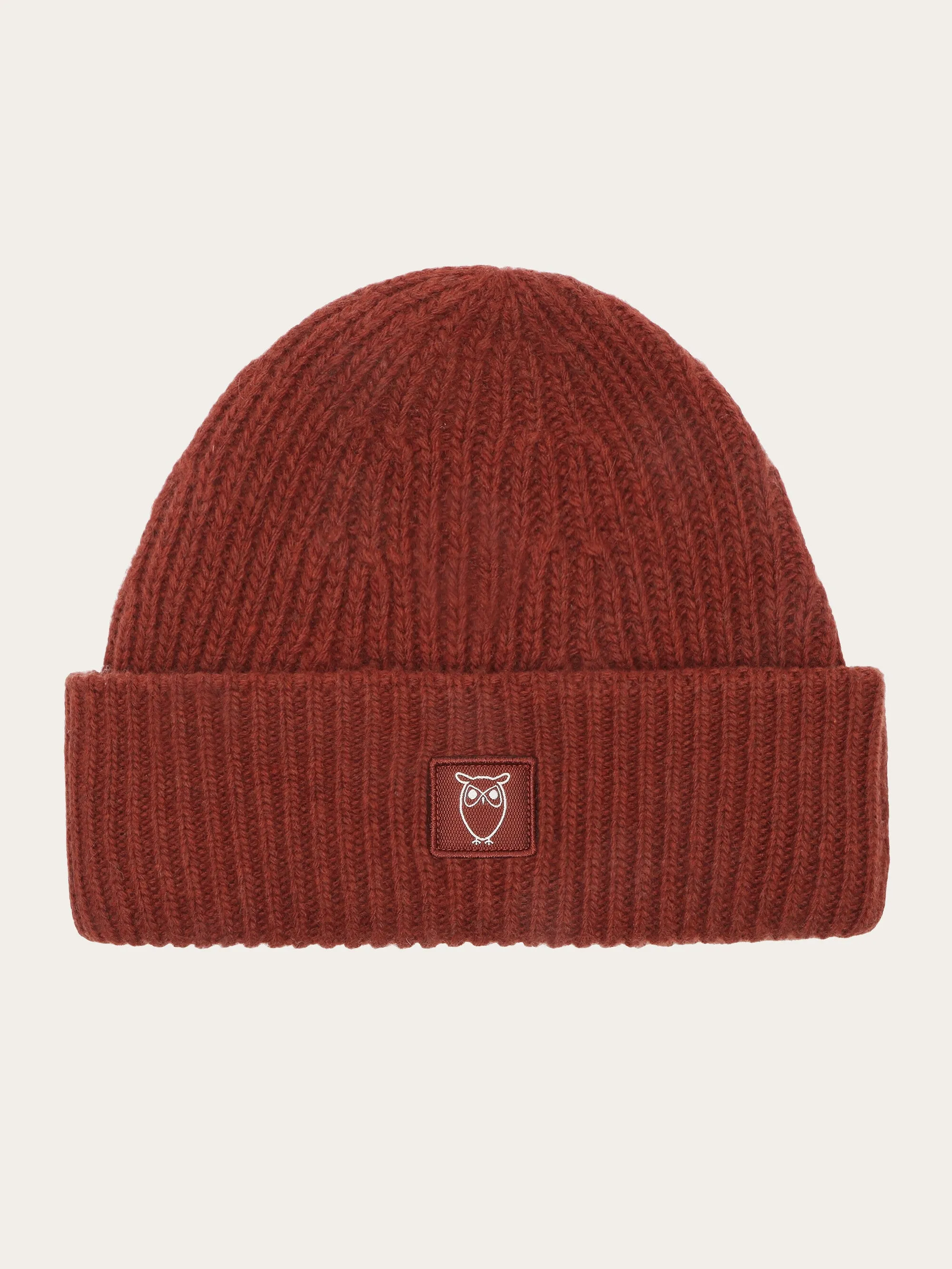 Low wool rib beanie - Fired Brick