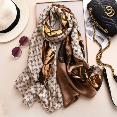 Luxury brand hijab summer women scarves soft long print silk scarves lady shawl