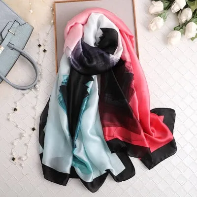 Luxury brand hijab summer women scarves soft long print silk scarves lady shawl