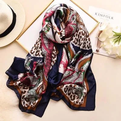 Luxury brand hijab summer women scarves soft long print silk scarves lady shawl