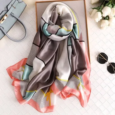 Luxury brand hijab summer women scarves soft long print silk scarves lady shawl