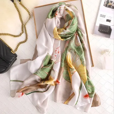 Luxury brand hijab summer women scarves soft long print silk scarves lady shawl